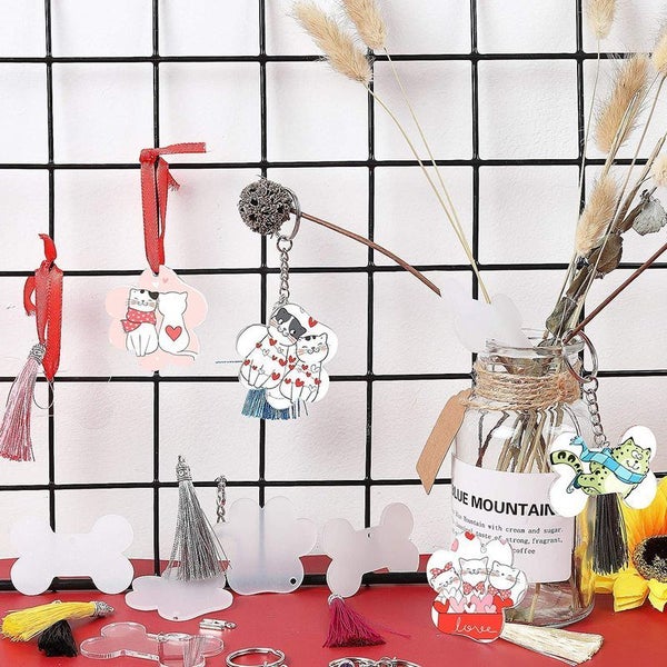 111pcs Pet Bone Paw Acrylic Discs Keychain Blanks Making Kit64439835066881112