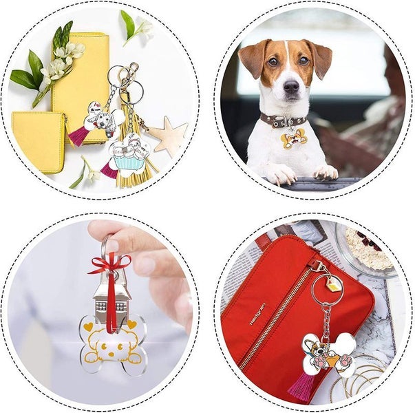 111pcs Pet Bone Paw Acrylic Discs Keychain Blanks Making Kit Carousel 9