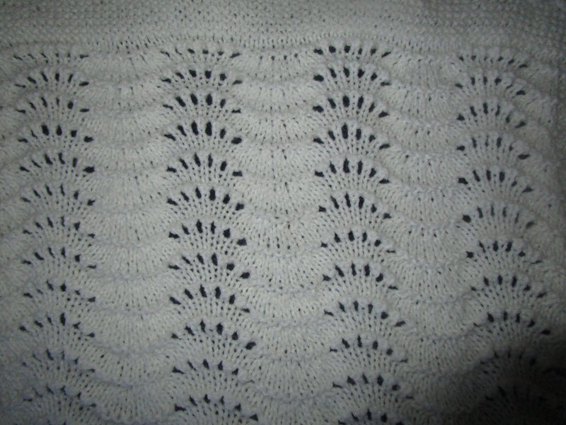 White 4 ply Feather and Fans Heirloom baby shawl/blanket NZ Wool** Carousel 2