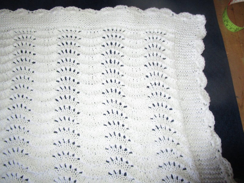 White 4 ply Feather and Fans Heirloom baby shawl/blanket NZ Wool** Carousel 3
