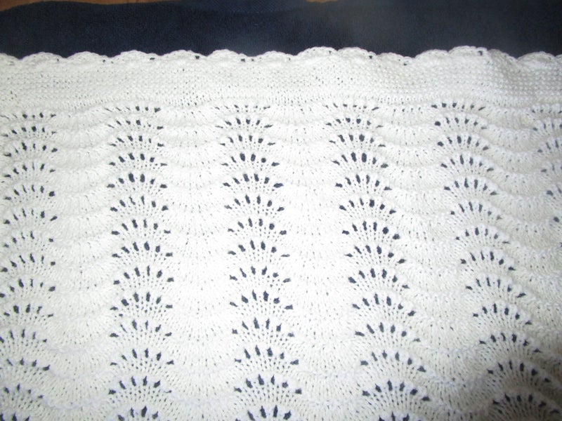 White 4 ply Feather and Fans Heirloom baby shawl/blanket NZ Wool** Carousel 1