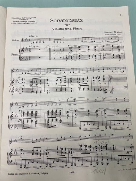 Brahms Sonata Movement for Violin/Piano (Second Hand) Carousel 2