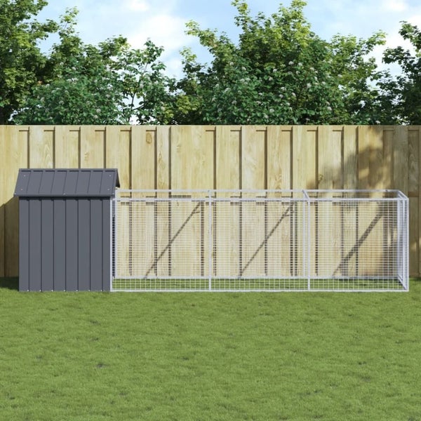 Dog House With Roof Anthracite 117x405x123 Cm Galvanised Steel Tonkbpk Carousel 1