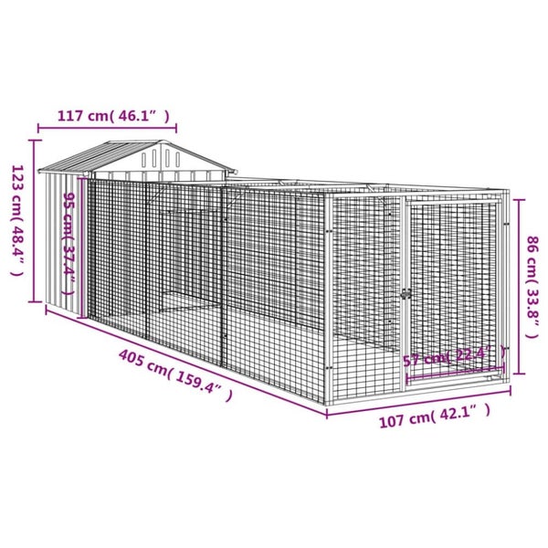 Dog House With Roof Anthracite 117x405x123 Cm Galvanised Steel Tonkbpk Carousel 2