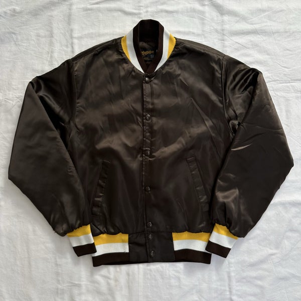Vintage Swingster Brown Satin Bomber Jacket USA Made Quilted Lined Carousel 1