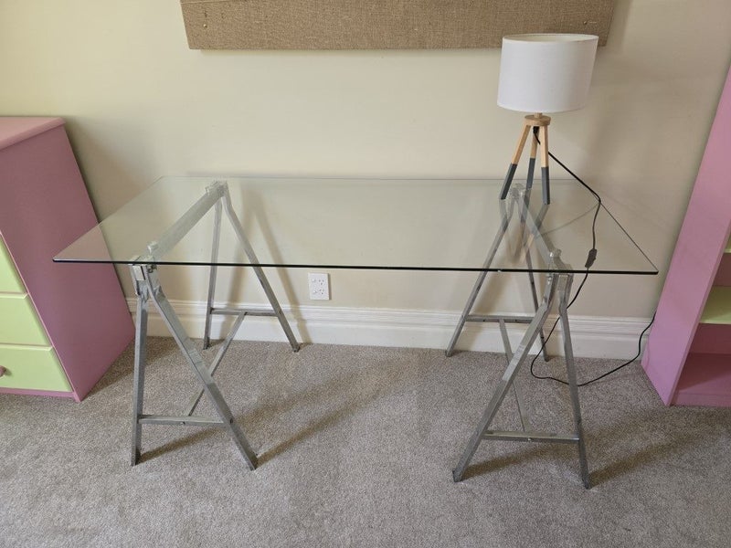 Awesome Glass Trestle Desk – Great for Study or Computer Desk (+ free chair!) Carousel 1