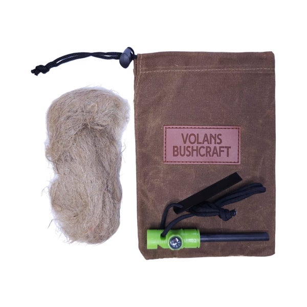 Glow-in-the-Dark Ferro Rod with Bushcraft bag & Jute tinder bundle Carousel 1