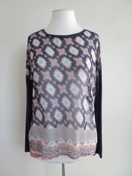 KETZ-KE (NZ) *Boho Patterns Printed Chiffon & Contrast L/Sleeves Top* 12/M Carousel 1