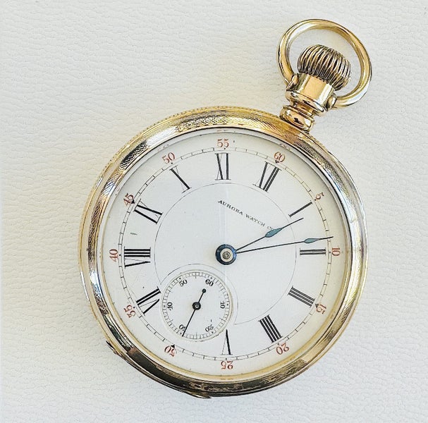 Large 1885 Antique Gold Filled AURORA Watch Co. Pocket Watch Carousel 1