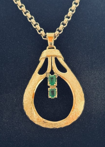 Vintage Estate 16 Carat Gold Pendant with 2 Sandawana Emeralds Carousel 1