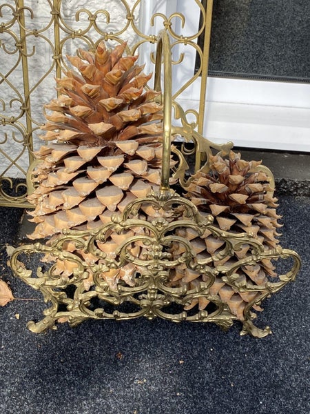 Ornate Gold (Maybe Brass) Wrought Iron Scroll Kindling Holder Carousel 1