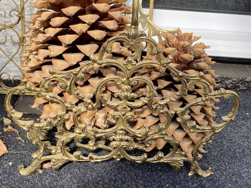 Ornate Gold (Maybe Brass) Wrought Iron Scroll Kindling Holder Carousel 2