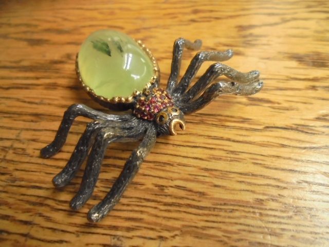 Sterling Silver and Prehnite Spider Brooch Carousel 1