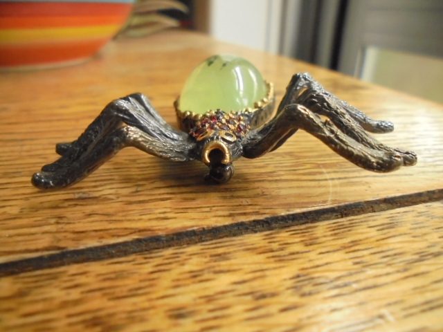 Sterling Silver and Prehnite Spider Brooch Carousel 2