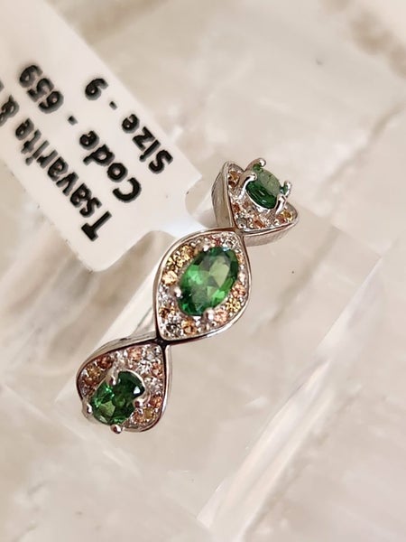 Tsavorite & Sapphire Ring in solid 925 Silver Carousel 1