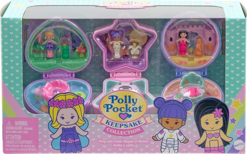 2025 Polly Pocket Keepsake Collection Dolls & Compact Playset Ring Box 3 Pack Carousel 1