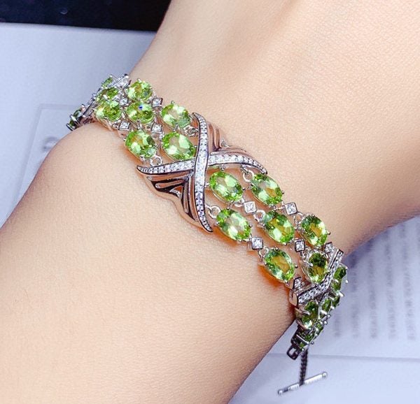 Exquisite Peridot & CZ Diamond Bracelet / 18KGP White Gold Carousel 1
