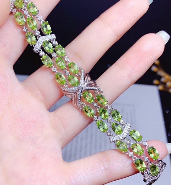 Exquisite Peridot & CZ Diamond Bracelet / 18KGP White Gold Carousel 2