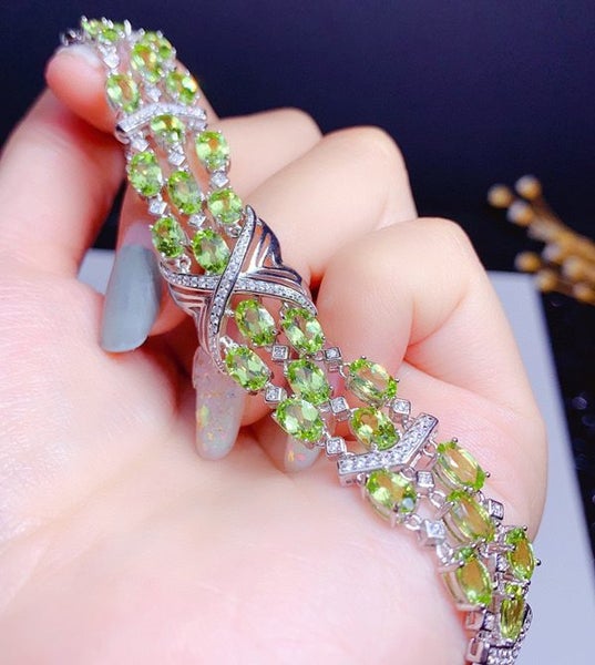 Exquisite Peridot & CZ Diamond Bracelet / 18KGP White Gold Carousel 4