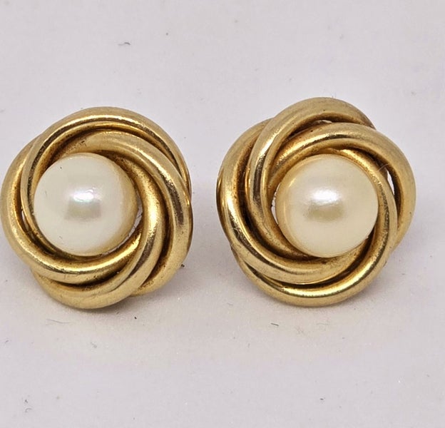 Vintage 9ct Yellow Gold Pearl knot Earrings Carousel 1