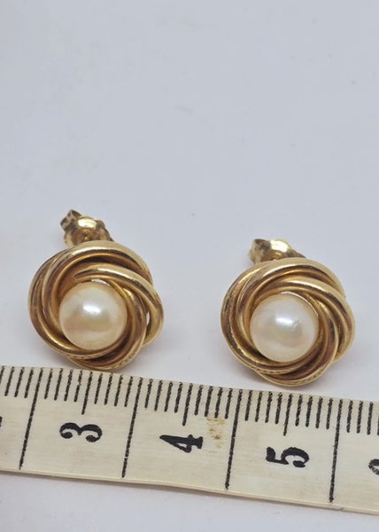 Vintage 9ct Yellow Gold Pearl knot Earrings Carousel 2