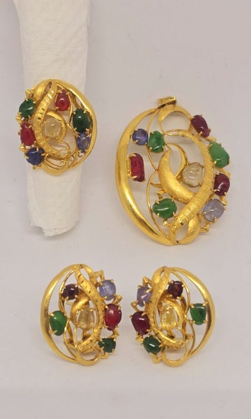 22ct Yellow Gold Multi Gem Set Pendant Earrings Ring Carousel 1