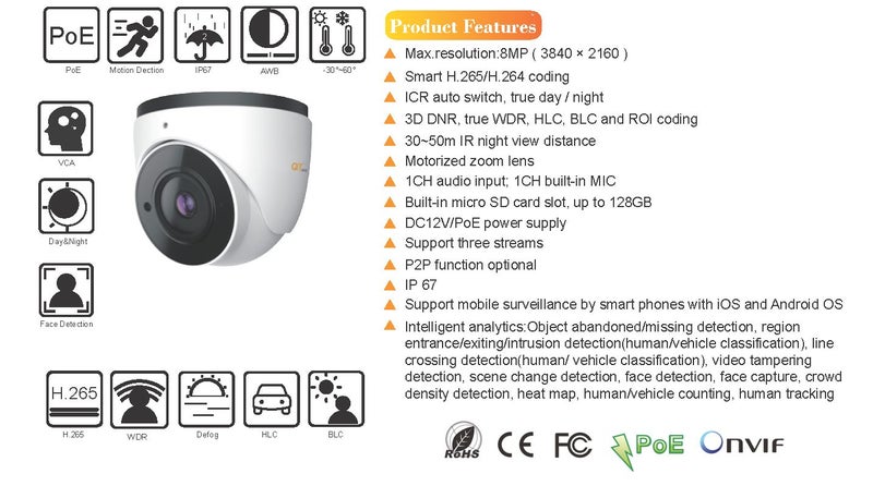Camera 8MP IP Dome Camera Q-See 8 Mega Pixel Camera 4K Ultra HD Carousel 1