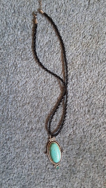 TURQUOISE PENDENT NECKLACE, AND FLOWER CROSS PENDENT Carousel 1