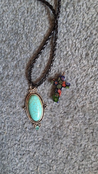 TURQUOISE PENDENT NECKLACE, AND FLOWER CROSS PENDENT Carousel 2