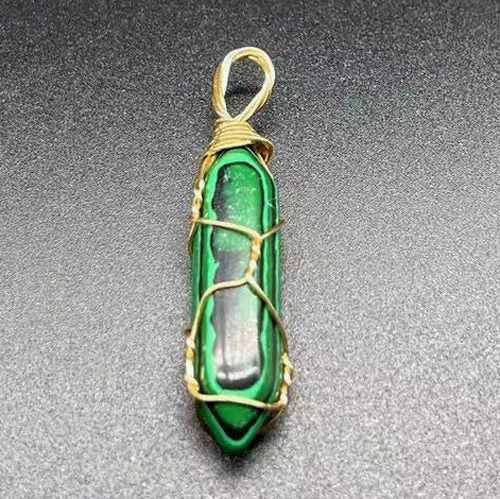 Gold Wired Genuine Natural Malachite Point Pendant Carousel 1