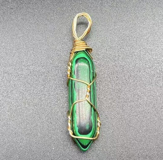 Gold Wired Genuine Natural Malachite Point Pendant Carousel 2
