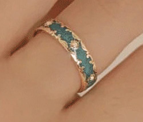 Gorgeous Vintage AAA CZ Diamonds & Green Enamel Ring / Cuff Band / 18KGP Gold Carousel 2