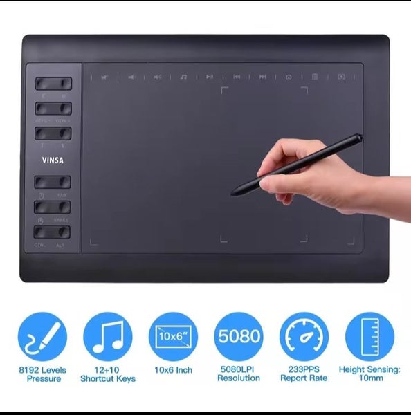 10x6 Inch Professional Graphics Drawing Tablet 12 Express Keys Carousel 1