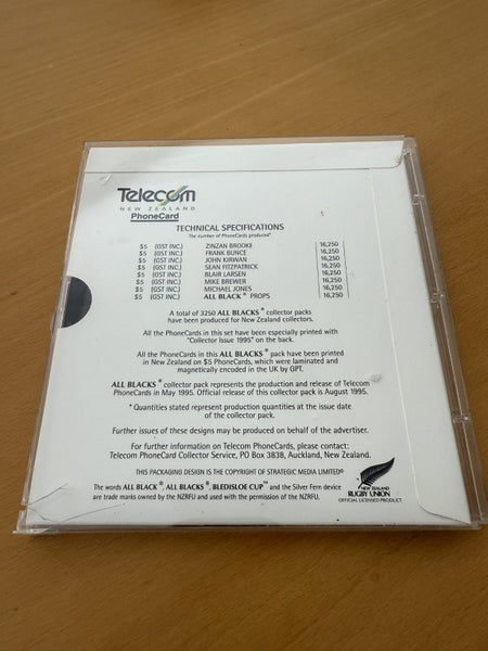 Telecom phonecard NZ 1995 All Blacks Adcard series - official collector issue Carousel 3