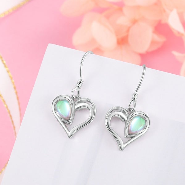 925 Sterling Silver Blue Opalite Heart Dangle Earrings | 24mm | Gift Boxed63617622299267111