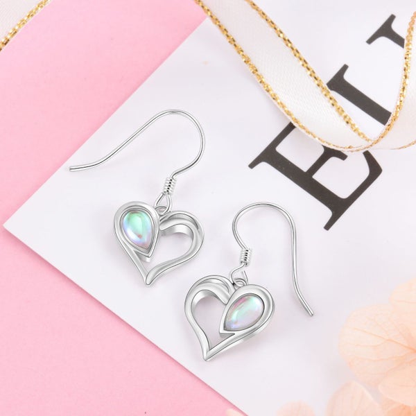 925 Sterling Silver Blue Opalite Heart Dangle Earrings | 24mm | Gift Boxed63617622299267112