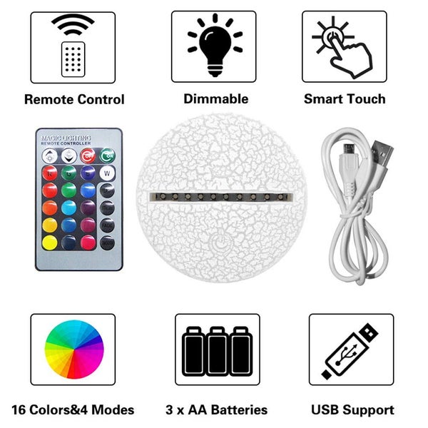 Motorcycle 3D Night Light with Remote Control 16 Colors Changing 3D Night Lamp Carousel 3