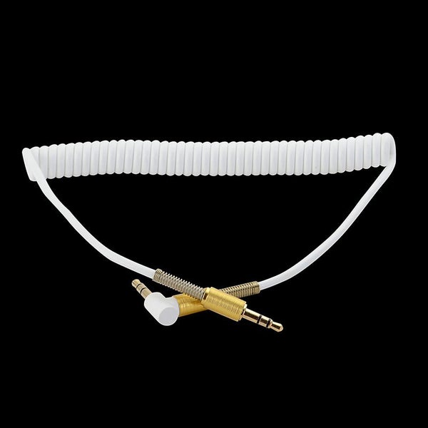 3.5mm Jack Audio Cable 3.5mm Male to Male Spring Aux Cable L-Shape Cord - White Carousel 1