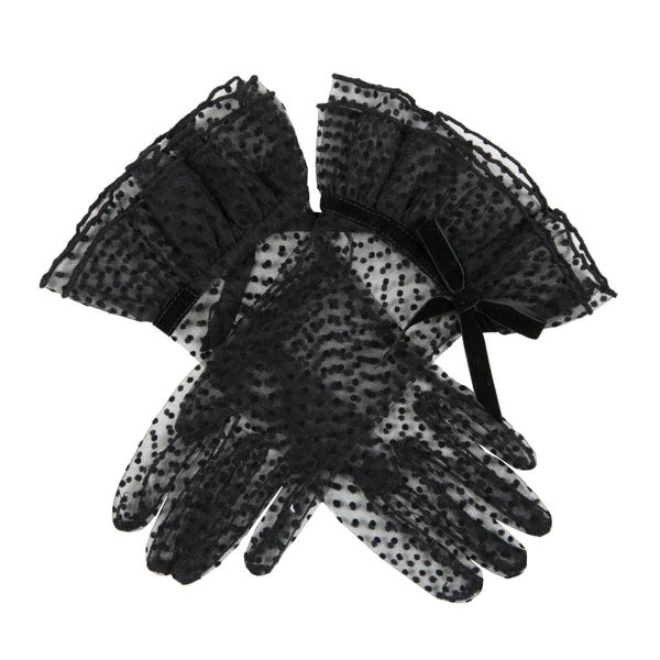 Dents Women s Spotty Tulle Gloves with Double Cuff and Bow in Black Carousel 1