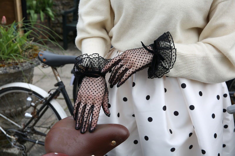 Dents Women s Spotty Tulle Gloves with Double Cuff and Bow in Black Carousel 2
