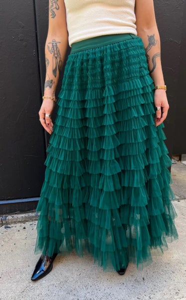 Green Tulle Mesh Layered Tutu Maxi Skirt Size 16-1863617777984897111