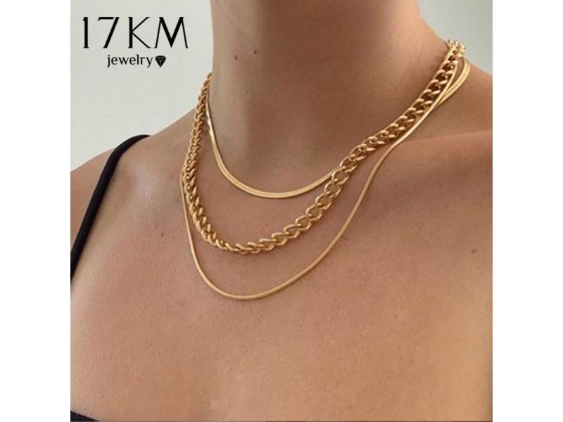 17KM Fashion Multi-layered Snake Chain Necklace For Women Vintage Gold Color Carousel 2