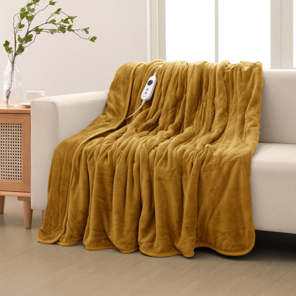 Dreamaker Coral Fleece Heated Throw Mustard 180x200cm Carousel 1
