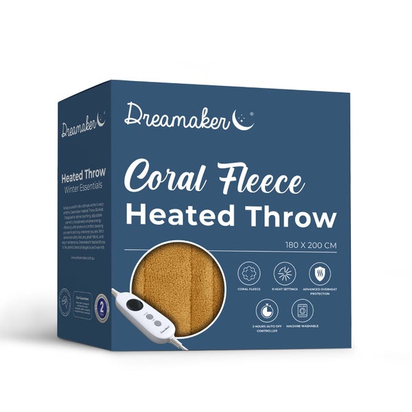 Dreamaker Coral Fleece Heated Throw Mustard 180x200cm Carousel 15