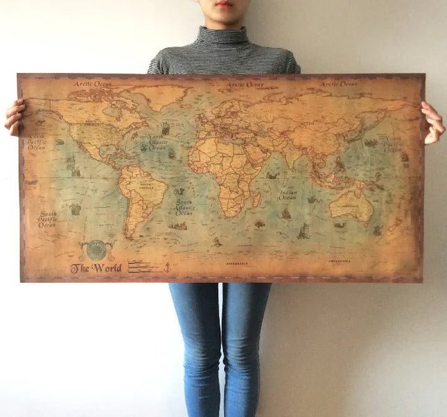 vintage THE World Map Nautical Ocean Sea maps Retro old Paper Poster Wal CHK12N Carousel 1