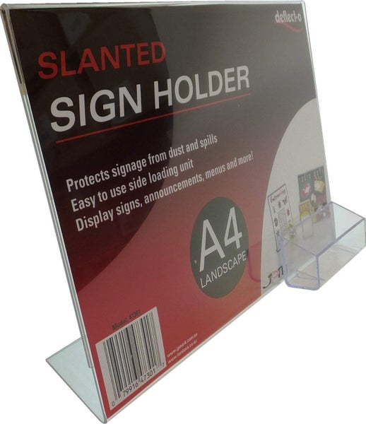A4 Portrait Slanted Sign / Menu Holder & Business Card Holder Carousel 1