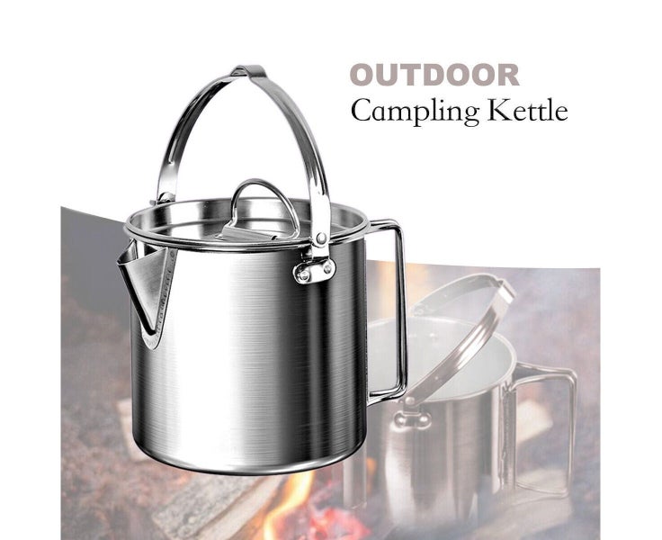 1.2L Camping Kettle Stainless Steel Cookware Outdoor Hanging Tea Pot Carousel 6