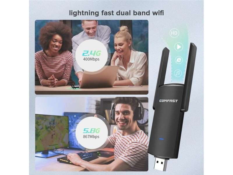 COMFAST 1300Mbps USB Wifi Adapter Dual Band 2.4G/5.8G For PC Carousel 1