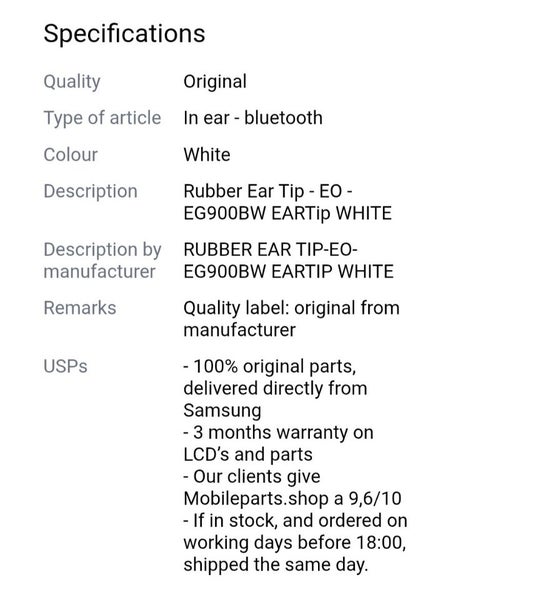 Samsung Rubber Ear Tip - EO - EG900BW EARTip WHITE Carousel 2