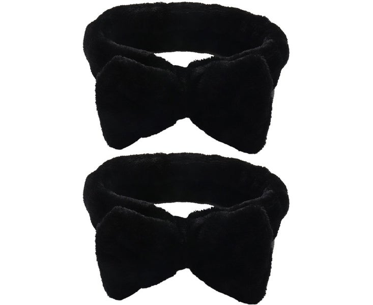 2Pcs Facial Headband for Bath Spa Makeup Bow Head Wrap Soft Head Cloth Blac Carousel 1